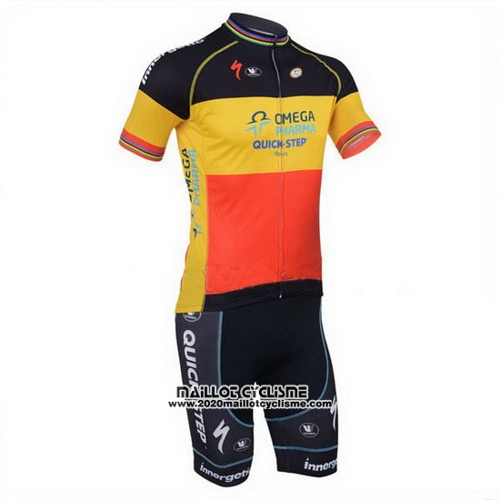 2013 Maillot Ciclismo Omega Pharma Quick Step Champion Belgique Manches Courtes et Cuissard